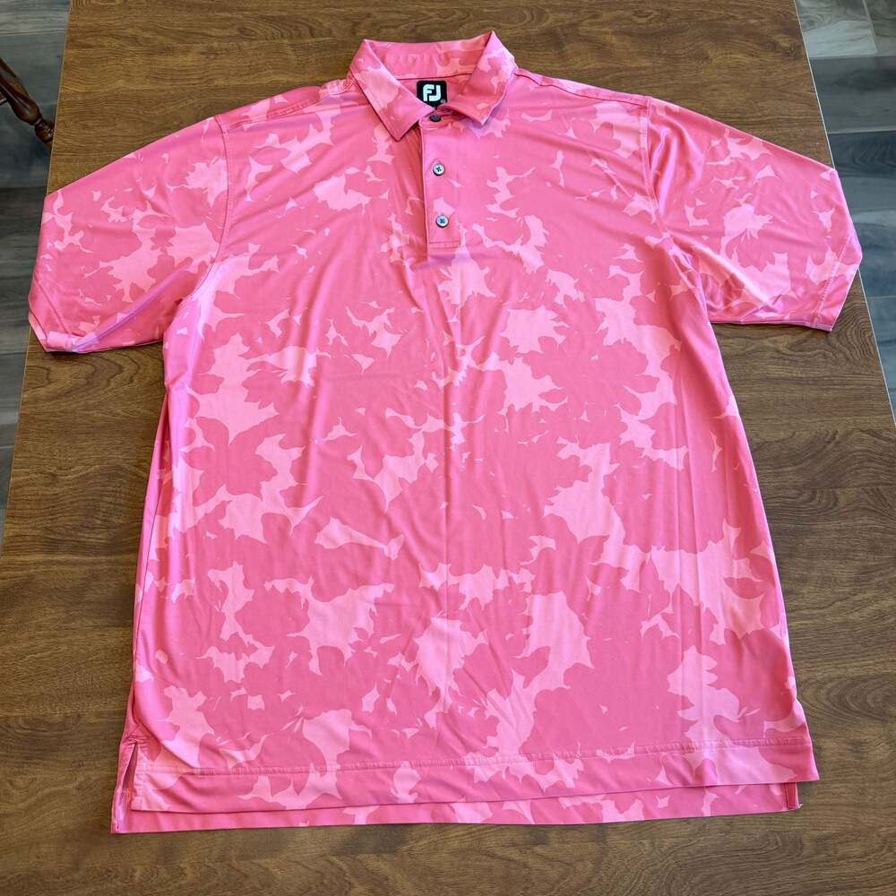 FootJoy Men's Pink Camo Floral Print Golf Polo Shirt XL